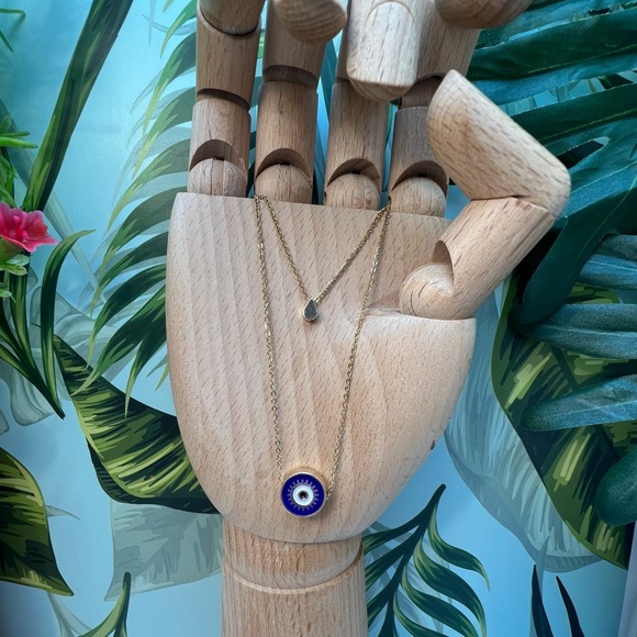 Evil Eye Minimalist Layered Necklace - Pop-of-Color Gold Preppy Necklace - Picture 14 of 17